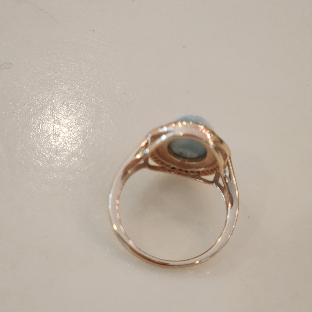 Elegant Blue Oval Stone .925 Plated Ring By Adornia - Picture 5 of 8